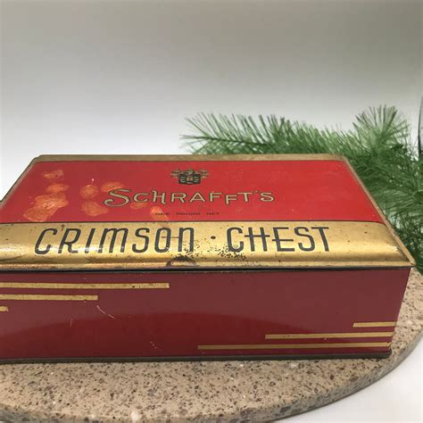 metal schafer chocolate box|Vintage Schrafft's Crimson Chest Metal Candy Box.